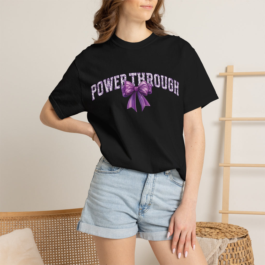 Power Through Bow Unisex T-Shirt, Motivational Graphic Tee, Gift for Her, Self-Care Apparel, Inspirational Quote Shirt