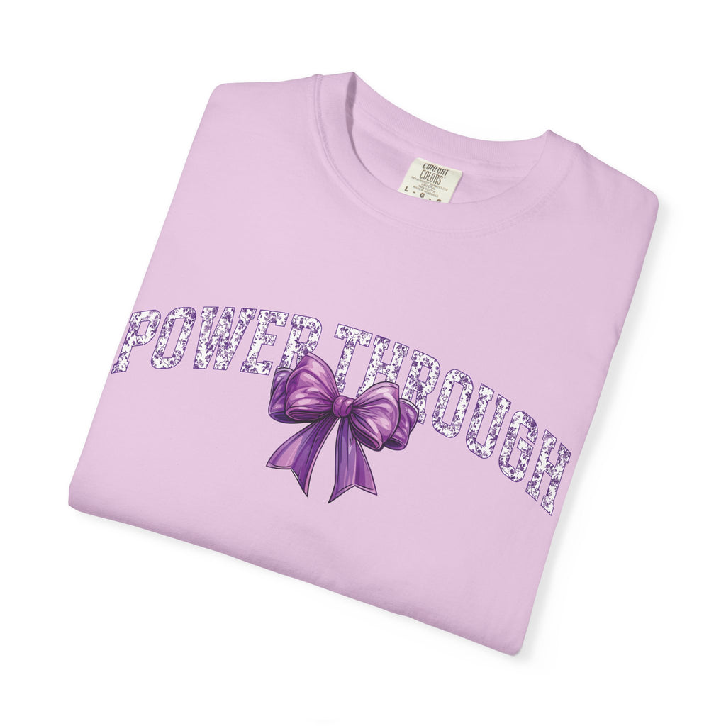Power Through Bow Unisex T-Shirt, Motivational Graphic Tee, Gift for Her, Self-Care Apparel, Inspirational Quote Shirt