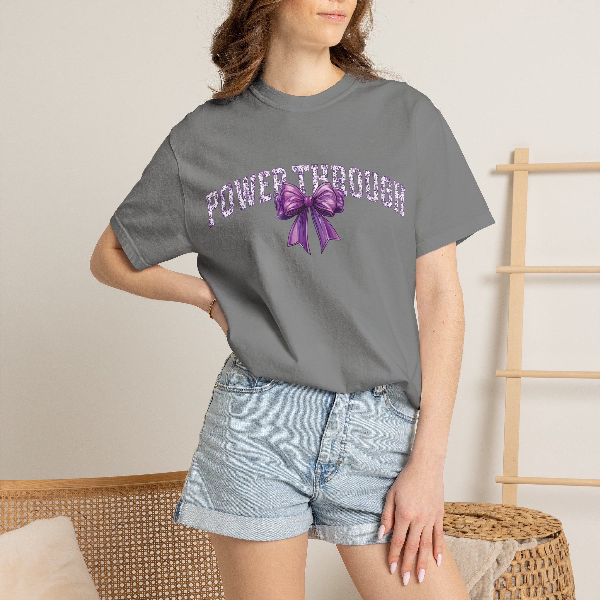 Power Through Bow Unisex T-Shirt, Motivational Graphic Tee, Gift for Her, Self-Care Apparel, Inspirational Quote Shirt