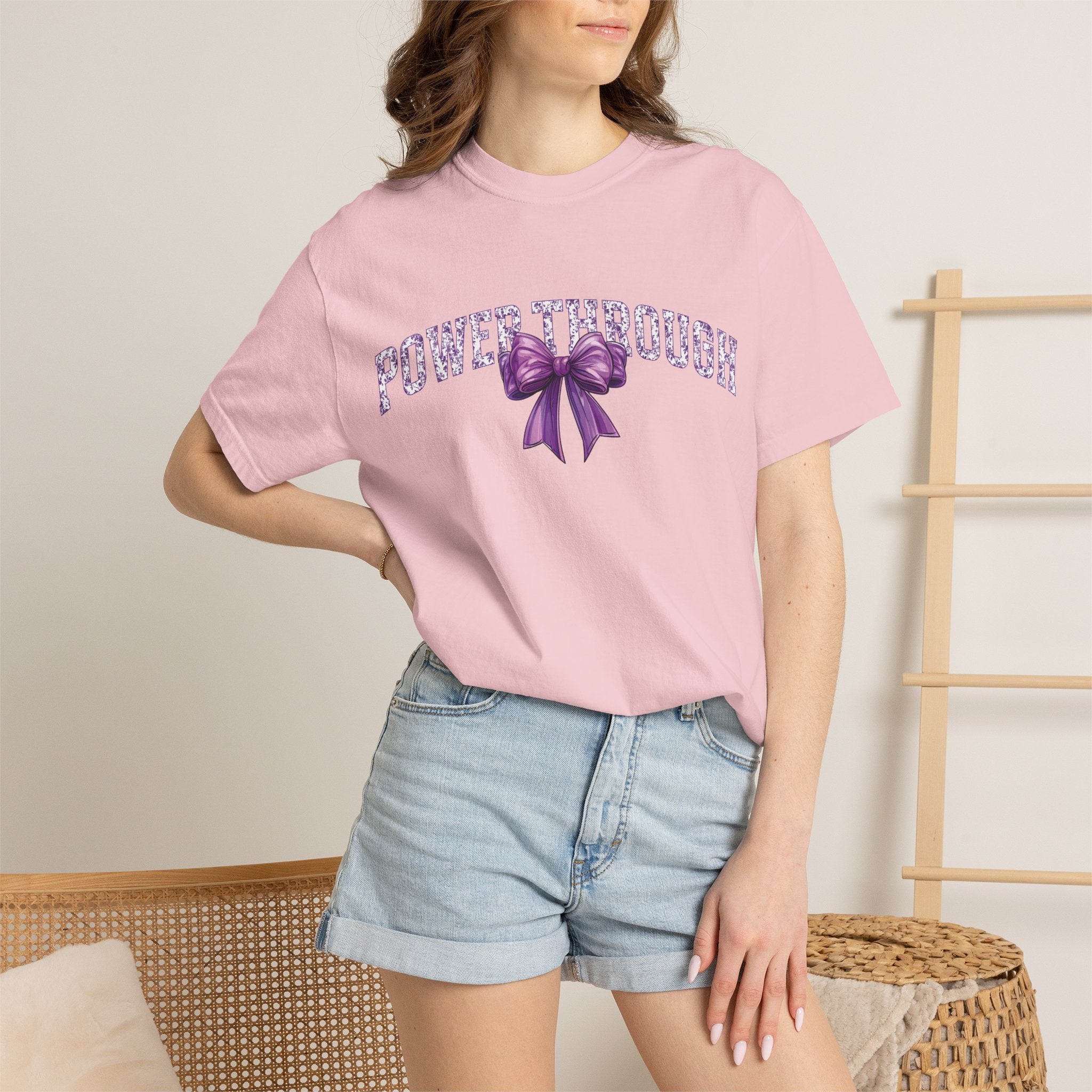 Power Through Bow Unisex T-Shirt, Motivational Graphic Tee, Gift for Her, Self-Care Apparel, Inspirational Quote Shirt