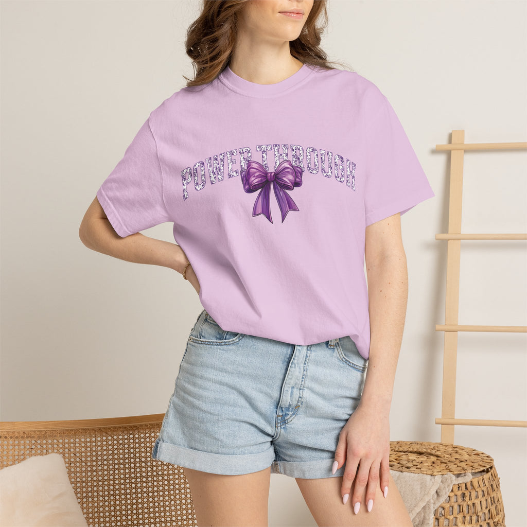 Power Through Bow Unisex T-Shirt, Motivational Graphic Tee, Gift for Her, Self-Care Apparel, Inspirational Quote Shirt