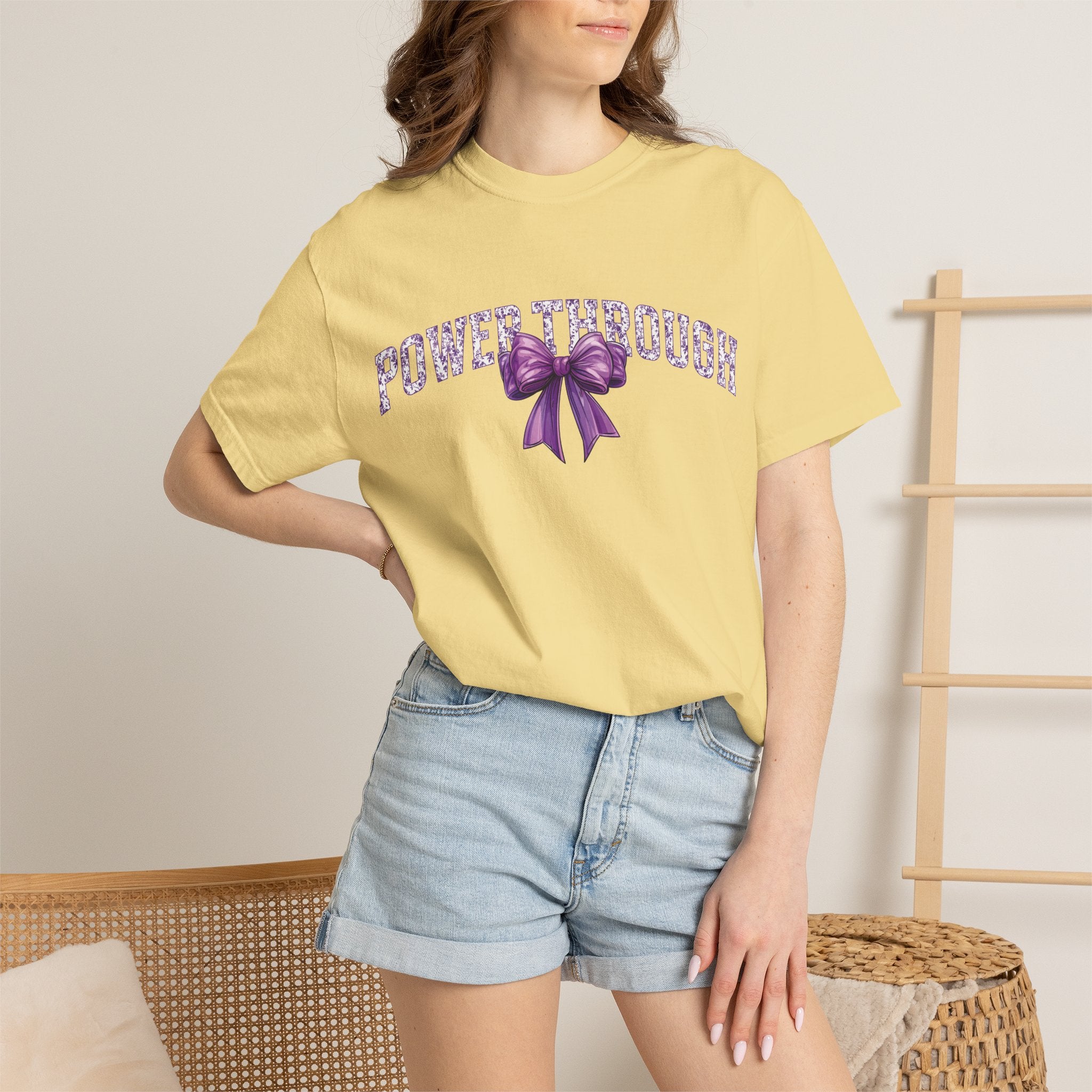 Power Through Bow Unisex T-Shirt, Motivational Graphic Tee, Gift for Her, Self-Care Apparel, Inspirational Quote Shirt