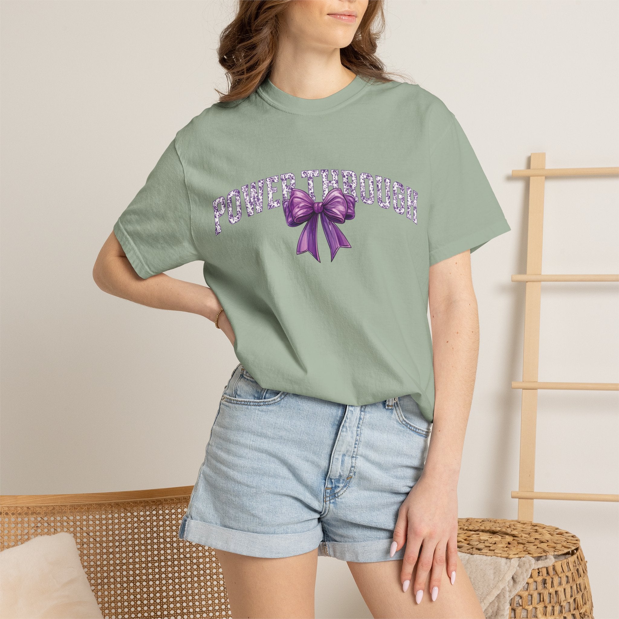 Power Through Bow Unisex T-Shirt, Motivational Graphic Tee, Gift for Her, Self-Care Apparel, Inspirational Quote Shirt